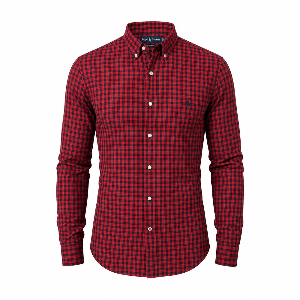 Ralph Lauren Gingham Button Down XL Red Black Custom Fit Preppy Classic Shirt